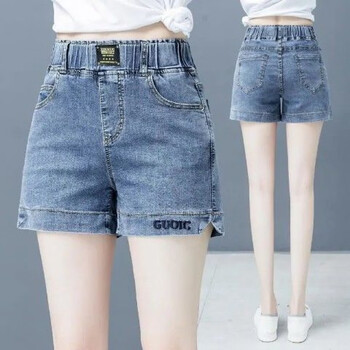 牛仔短裤女2021新款韩版大码松紧阔腿裤外穿刺绣热裤夏季女生百搭显瘦