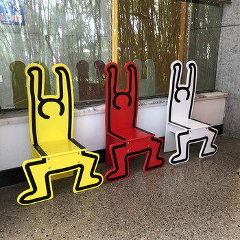 大铁锤keithharing艺术矮凳时尚椅靠背椅装饰涂鸦艺术椅子异型创意