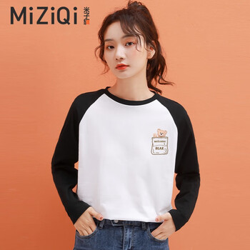 MIZIQI 米子旗 女士纯棉长袖t恤服饰鞋包类商品-全利兔-实时优惠快报