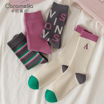 Caramella 卡拉美拉 袜子女秋冬女袜长筒长袜秋季新款2023中筒袜冬季厚棉袜子 长筒女士潮袜4双装-9 均码-全利兔