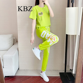 kbz时尚休闲运动套装女香港潮牌2021夏季新款气质潮流女装流行橙色