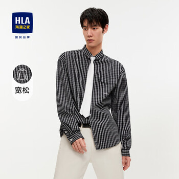 HLA 海澜之家 男士长袖衬衫 HNEAW3D004A 黑色格纹 38服饰鞋包类商品-全利兔-实时优惠快报