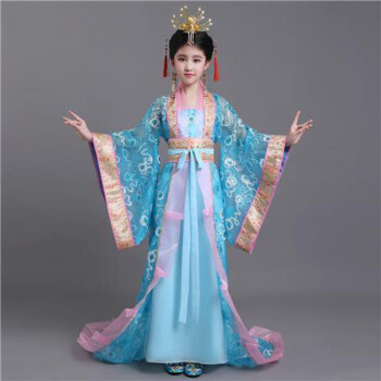 儿童女古装拖地裙儿童古装汉服女孩公主贵妃唐朝皇后仙女中国风走秀