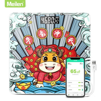 Meilen美乐电子秤家用精准体重秤减肥人体秤USB充电电子称大秤面室温显示称重体重计 【牛气冲天】USB充电款体脂秤