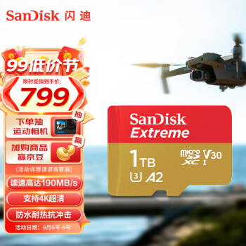 闪迪（SanDisk）A2 1TB TF（MicroSD）存储卡 V30 U3 4K 至尊极速移动版内存卡 读速190MB/s 写速130MB/s