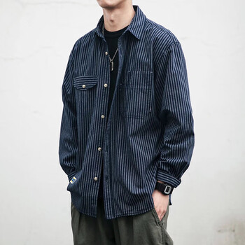 WEISSVEYRON 仿麻春秋日系条纹衬衫服饰鞋包类商品-全利兔-实时优惠快报