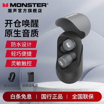 魔声（Monster） 新品 ACH500小胶囊智能真无线蓝牙耳机吃鸡游戏半入耳式音乐耳机蓝牙5.0 黑灰色