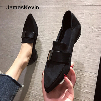 jameskevin品牌小皮鞋单鞋瓢鞋女平底2021年秋季新款豆豆妈妈鞋女中粗