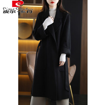 皮尔·卡丹 皮尔卡丹 新款双面毛呢大衣女  黑色 M服饰鞋包类商品-全利兔-实时优惠快报