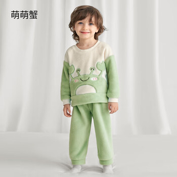 OUYUN 欧孕 儿童家居服套装睡衣加厚加绒秋冬季男孩宝宝法兰绒 萌萌蟹 90cm母婴玩具类商品-全利兔-实时优惠快报