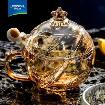 LOVWISH 乐唯诗 NERVISHI）玻璃水杯带盖勺早餐杯牛奶杯甜品杯 星球杯日用百货类商品-全利兔-实时优惠快报