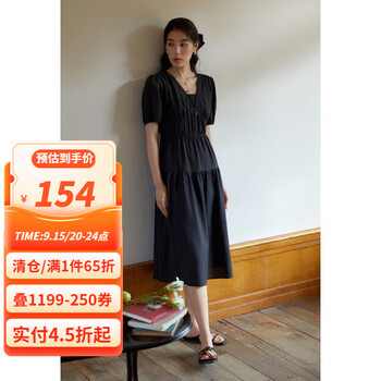 DUSHU 独束 女士V领连衣裙 23DS82090服饰鞋包类商品-全利兔-实时优惠快报