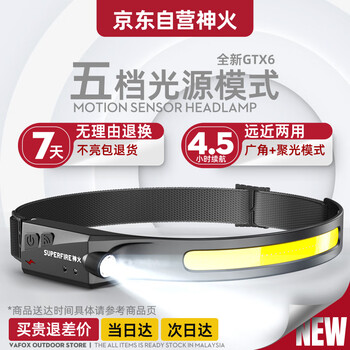 SUPFIRE 神火 GTX6远近两用头灯超长续航夜钓灯强光超亮钓鱼灯感应头灯头戴式全利兔-实时优惠快报