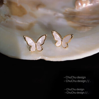 KR S925银针复古气质简约金边蝴蝶耳钉小巧感冷淡风轻奢耳饰耳环 金边蝴蝶耳环