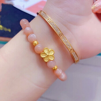 送证书易升999足金小桃花黄金手链女3d硬金转运珠本命年太阳石手串