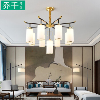 乔千新中式全铜吊灯客厅灯2021年新款现代简约酒店复式楼餐厅灯具81头