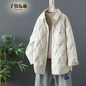 子牧棉麻 2023冬装 女韩版衬衫领棉服百搭宽松显瘦轻加厚上衣棉衣外套4578 米白色服饰鞋包类商品-全利兔-实时优惠快报