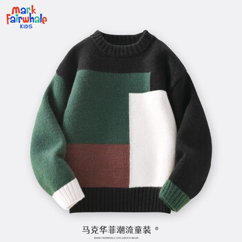 马克华菲 男童毛衣2023新款时尚宽松秋冬季中大童打底衫加绒加厚儿童针织衫 绿 120母婴玩具类商品-全利兔-实时优惠快报