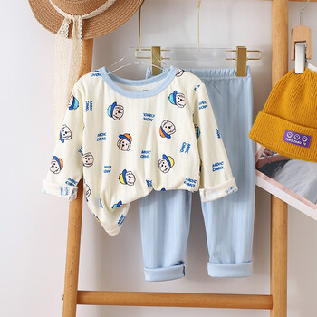 小还美 儿童秋衣秋裤套装新款 家居服女童长袖内衣 免边蓝色 80cm全利兔-实时优惠快报