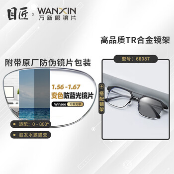 目匠 万新1.60防蓝光变色镜片（附带原厂包装）+多款镜架可选全利兔-实时优惠快报