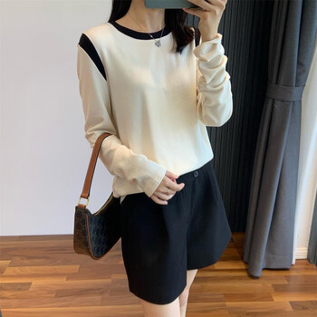 蜓秀 女士拼接撞色德绒圆领打底衫服饰鞋包类商品-全利兔-实时优惠快报
