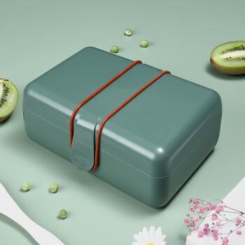 美厨（maxcook）微波炉饭盒 双层日式饭盒便当盒 分隔饭盒便携式保鲜餐盒1450ml 绿色MCFT0546