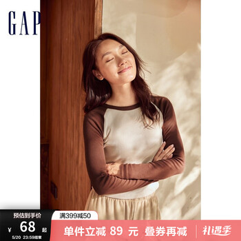 Gap【女友T】女装夏季纯棉罗纹针织长袖T恤450802美式时尚插肩袖 棕色 170/96A(M)