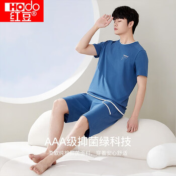 红豆男装 红豆（Hodo）情侣睡衣纯棉印花短袖时尚可外穿夏薄款抑菌家居服套装七夕礼物 男款-尼亚蓝 XL服饰鞋包类商品-全利兔-实时优惠快报