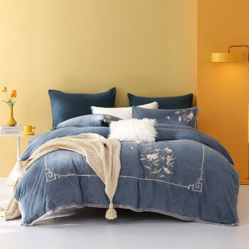  水星家纺 床上四件套加厚牛奶绒被套床单床上用品套件1.5米床御·素馨