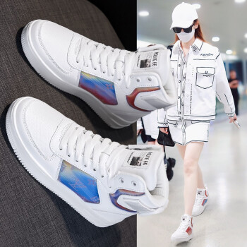 2021春夏流行女鞋,2021流行女鞋 跨洋kuayang时尚炫彩女鞋2021春夏季新款网红街拍高帮鞋透气板鞋百搭