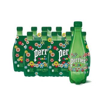 巴黎水(Perrier) 气泡水 村上隆限量装 原味 塑料瓶 500ml*24（新老包装随机）