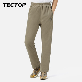探拓（TECTOP）户外抓绒裤 男女情侣款加厚保暖系带直筒抓绒裤 男款深卡其 XL