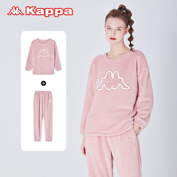 Kappa 卡帕 睡衣女法兰绒保暖厚款套装可外穿2023冬季新款时尚套头家居服 绒粉 M码 建议(90-105斤)全利兔-实时优惠快报