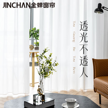 JINCHAN 金蝉 窗帘窗纱白色北欧简约透光不透人定制卧室客厅窗帘成品窗纱 牛奶格纱 3.0米宽*2.7米高（挂钩一片）家具家装类商品-全利兔-实时优惠快报