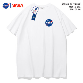 2023新款NASA联名宇航员短袖T恤男女同款潮牌时尚圆领休闲夏季 白色 M
