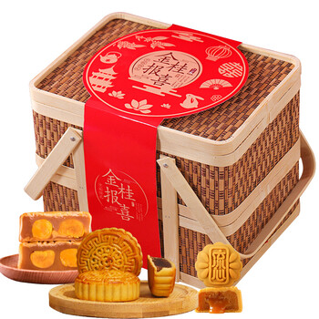 plus会员：桂花斋 双层竹篮月饼礼盒 1180g*3件食品类商品-全利兔-实时优惠快报