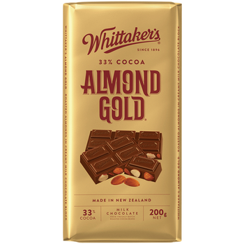 Whittaker's 惠特克 新西兰原装进口巧克力制品喜糖零食送礼糖果休闲零食袋装临期1月 扁桃仁牛奶巧克力200g全利兔-实时优惠快报
