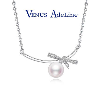 VENUS ADELINE蝴蝶结淡水珍珠项链女银单颗吊坠时尚年轻款锁骨链送女友老婆妈妈 实用纪念日生日礼物礼盒包装