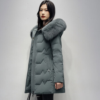 诺雪飞羽绒服女冬装防寒保暖韩版修身收腰中长款时尚外套女nxf867果绿