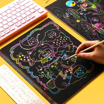 刮刮画儿童小学生a4炫彩刮画纸100张幼儿园16k彩色刮刮纸32k手工制作