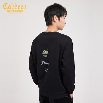 cabbeen卡宾男装圆领长袖卫衣男上衣青年男士衣服秋冬字母印绣休闲潮