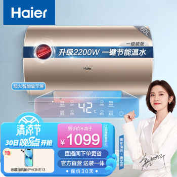 海尔（Haier）电热水器60升 一级能效家用洗澡 2200W速热储水式节能淋浴器 上门安装DK1 60升【2-3人】