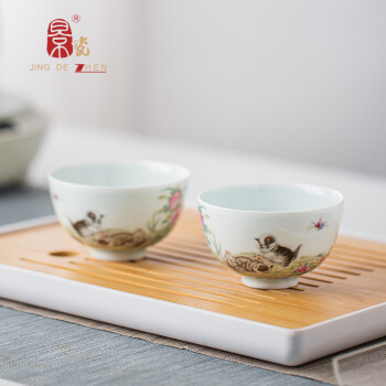 景德镇中式茶具套装盖碗茶杯陶瓷大号泡茶杯茶具送礼手工茶具猫戏蝶