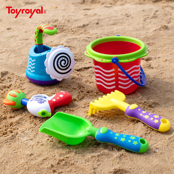 日本toyroyal皇室沙滩玩具套装宝宝戏水洗澡花洒水桶水枪挖沙工具5