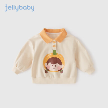 JELLYBABY宝宝秋装小童翻领衣服儿童Polo领春秋5女童卫衣2023新款 杏色 110