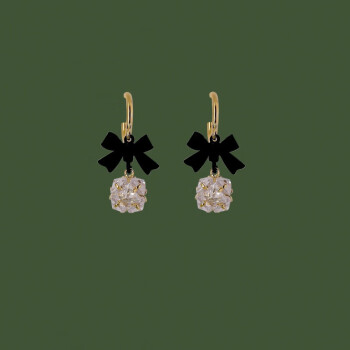 KR 黑色蝴蝶结耳环925银针女高级感小众设计韩国轻奢气质感耳饰 黑色蝴蝶结耳环