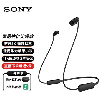 索尼（SONY） WI-C200 颈挂入耳式无线蓝牙耳机挂脖式耳麦运动跑步重低音适用于苹果华为小米 黑色