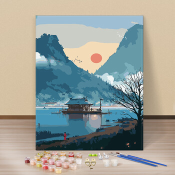 简单diy数字油画手绘手工填色数码油彩画客厅动漫人物风景花浅灰色江