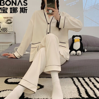 BONAS 宝娜斯 KK秋冬装宿舍华夫格睡衣春 华夫格米色双口袋 M母婴玩具类商品-全利兔-实时优惠快报