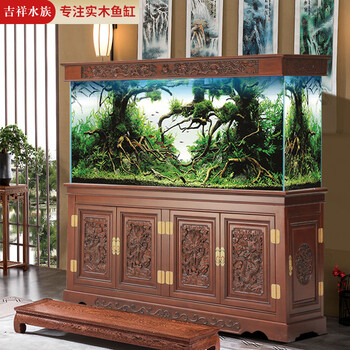 可开票实木鱼缸大型客厅落地免换水超白家用靠墙底过滤龙鱼缸水族箱2